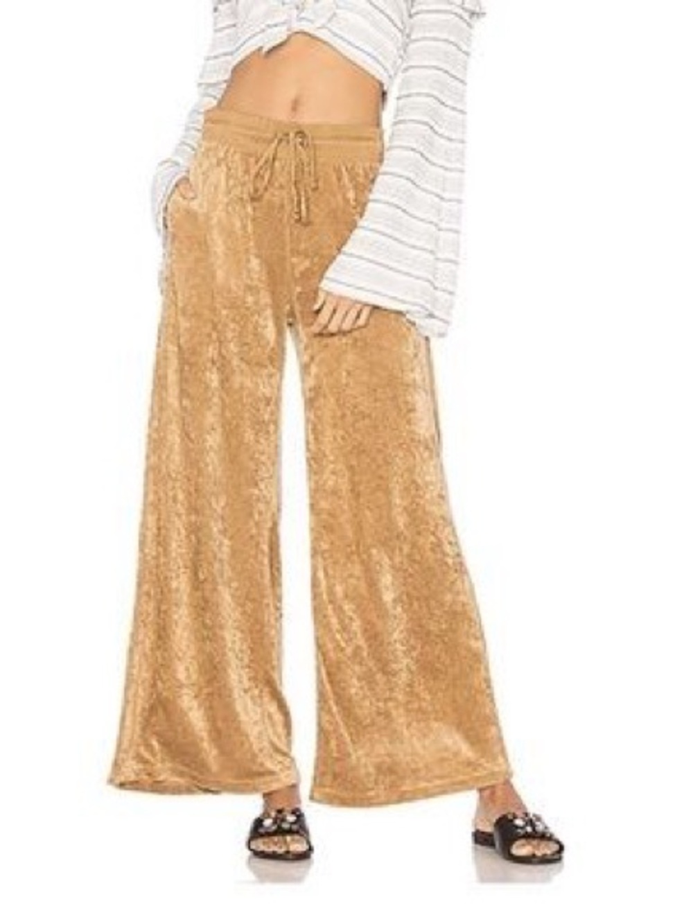 Free people velour wide leg pant in gold